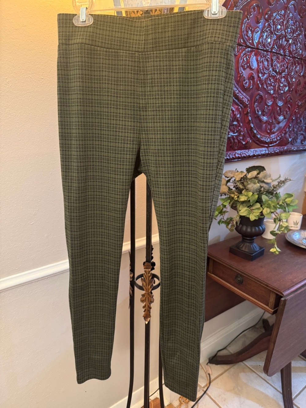 LOFT Olive Micro-Plaid Slim Ankle Chinos